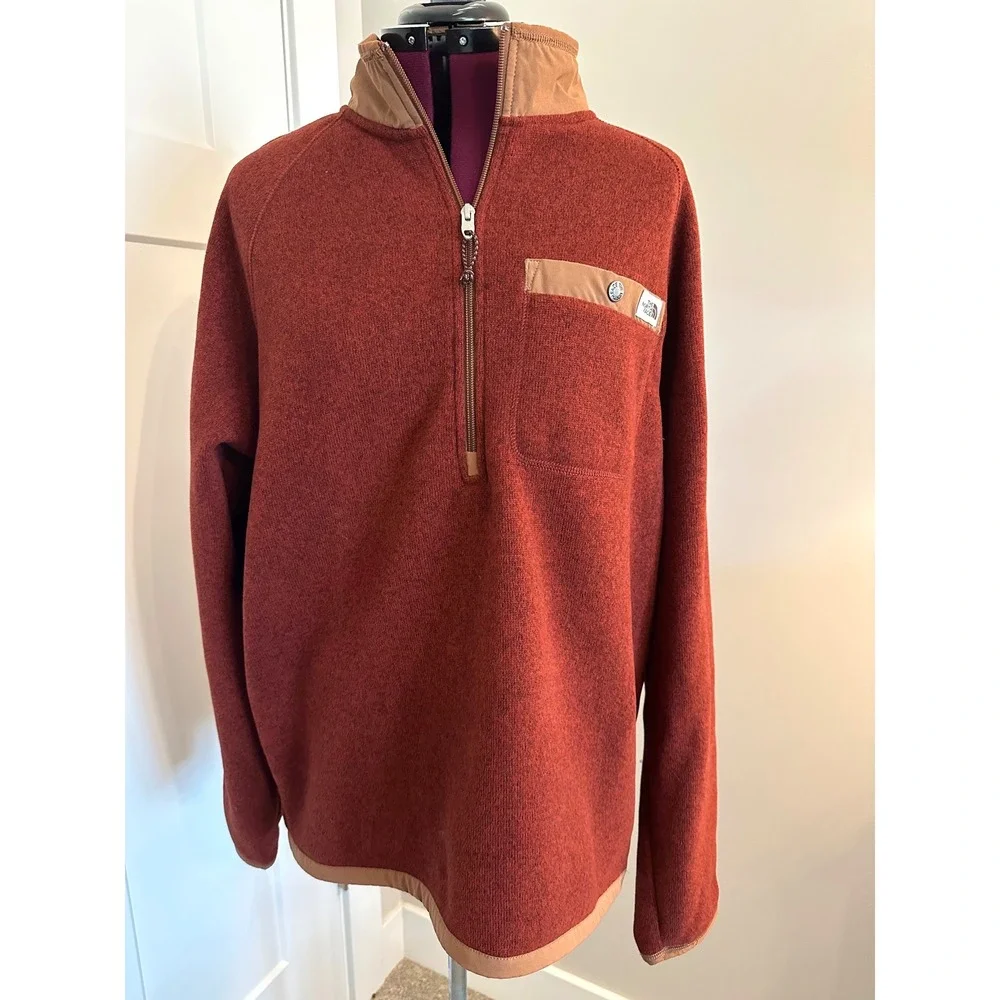 The North Face Gordon Lyons Quarter Zip Fleece Pullover Rust Orange Mens Large